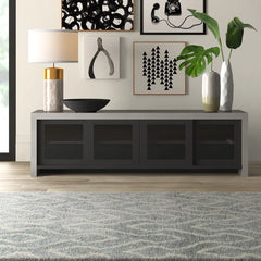 Black Tyree TV Stand for TVs up to 78" Four Glass Paneled Doors Slide