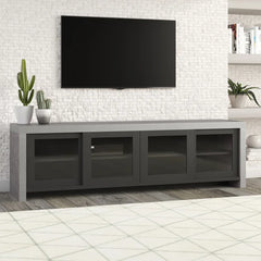 Black Tyree TV Stand for TVs up to 78" Four Glass Paneled Doors Slide