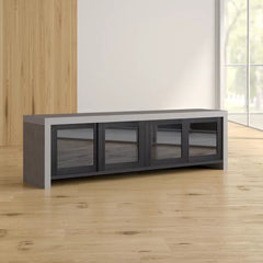Black Tyree TV Stand for TVs up to 78" Four Glass Paneled Doors Slide