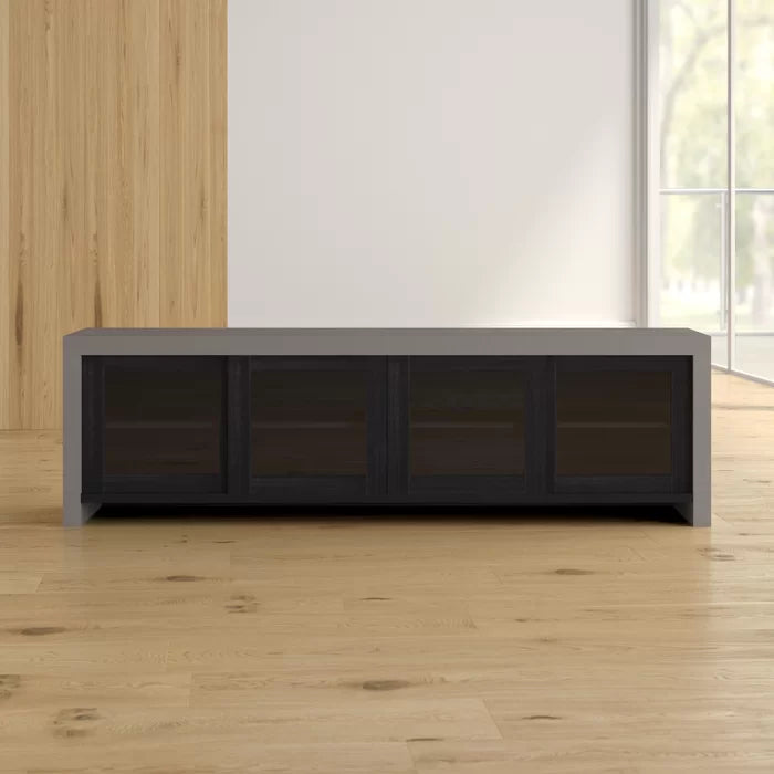 Black Tyree TV Stand for TVs up to 78" Four Glass Paneled Doors Slide