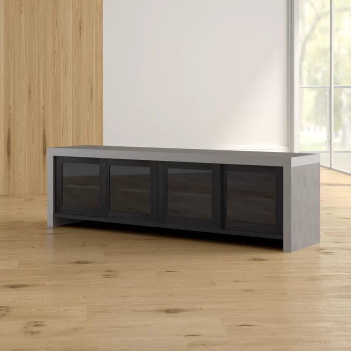 Black Tyree TV Stand for TVs up to 78" Four Glass Paneled Doors Slide