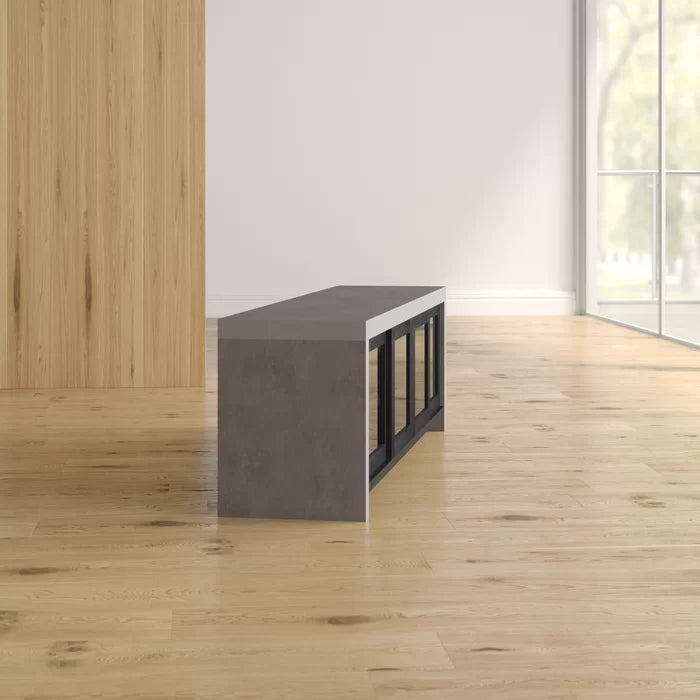 Black Tyree TV Stand for TVs up to 78" Four Glass Paneled Doors Slide