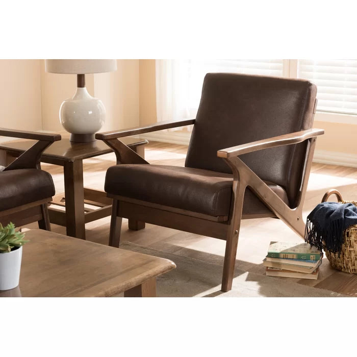 27.95'' Wide Lounge Chair Solid Wood Vintage Style Lounge Chair Durable Rubberwood