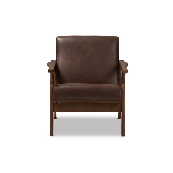 27.95'' Wide Lounge Chair Solid Wood Vintage Style Lounge Chair Durable Rubberwood