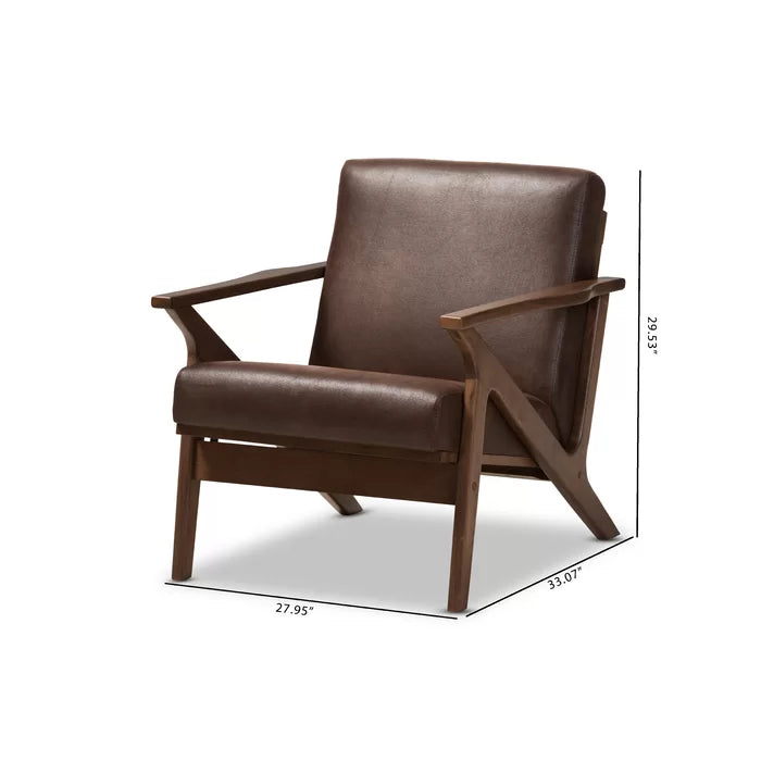 27.95'' Wide Lounge Chair Solid Wood Vintage Style Lounge Chair Durable Rubberwood