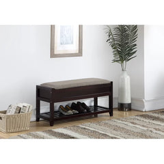 Espresso Upholstered Flip Top Storage Bench Features a Traditional Rectangular Silhouette