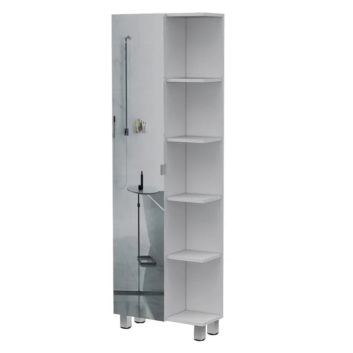 White Urano 1 - Door Mirrored Accent Cabinet Modern Style Plenty of Storage