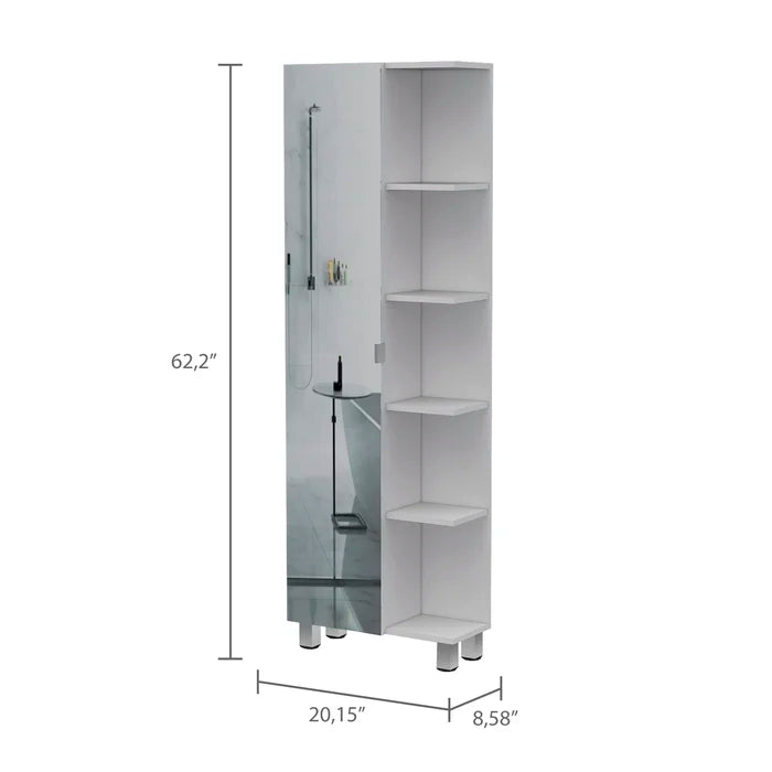White Urano 1 - Door Mirrored Accent Cabinet Modern Style Plenty of Storage