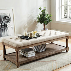 Vela Upholstered Shelves Storage Bench Open Bottom Shelf