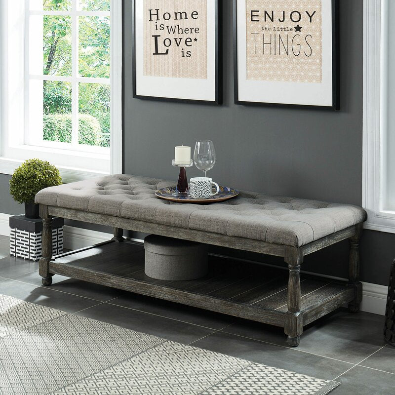 Vela Upholstered Shelves Storage Bench Perfect Bench for a Living Room