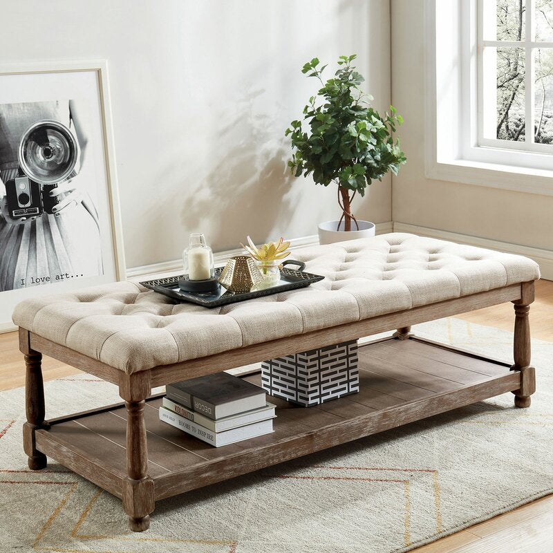 Vela Upholstered Shelves Storage Bench Open Bottom Shelf