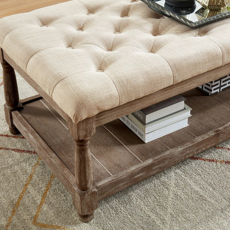 Beige Vela Upholstered Shelves Storage Bench Perfect Bench for a Living Room