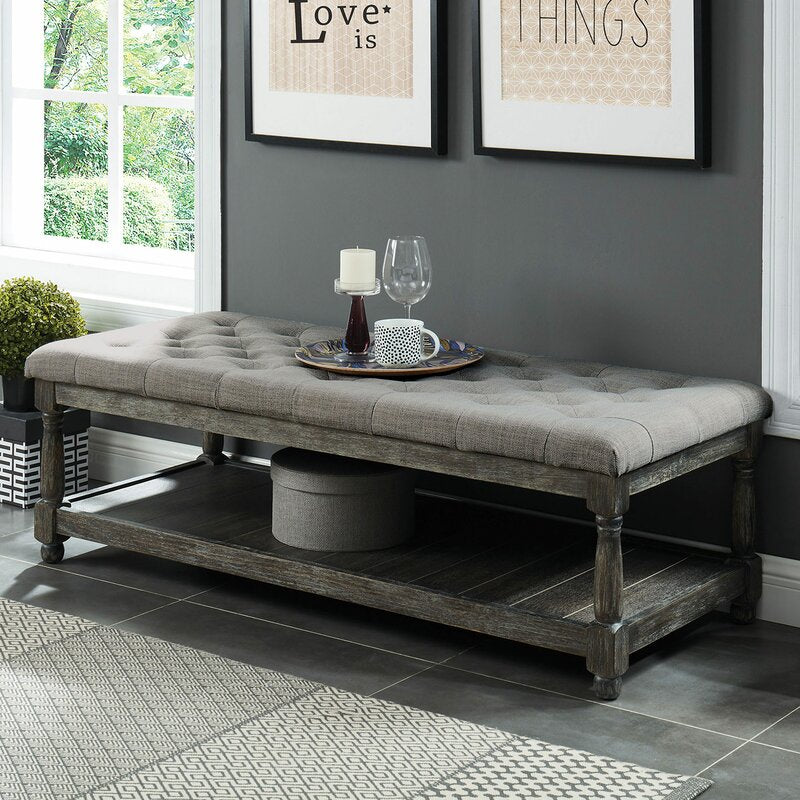 Vela Upholstered Shelves Storage Bench Perfect Bench for a Living Room