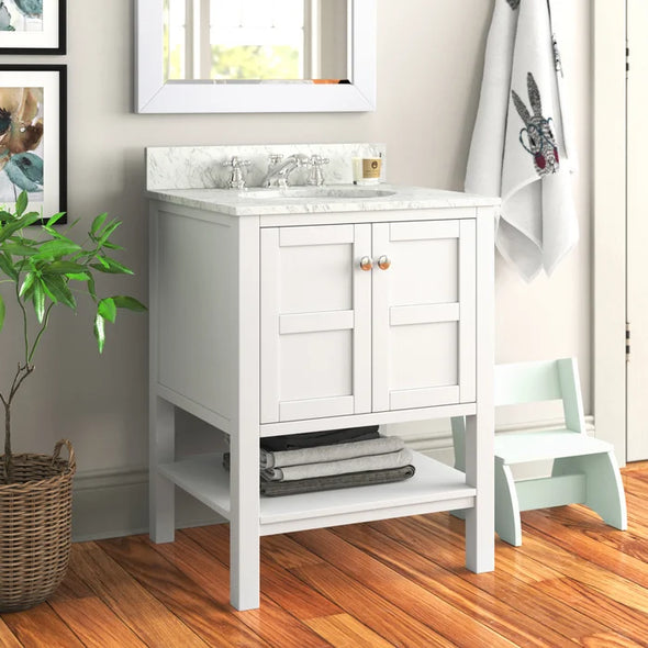 White Waithman 24" Single Bathroom Vanity Set Engineered Wood Base