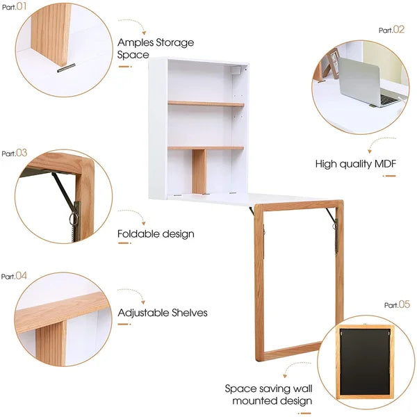 Wall Mounted Table Folding Desk Folding Desk Perfect for Compact Space Manufactured Solid Wood