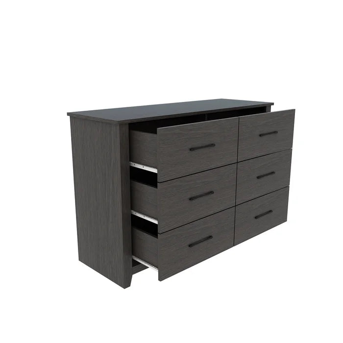 Dark Gray Oak Walter 6 Drawer 46.5'' W Double Dresser Clean Lined Frame