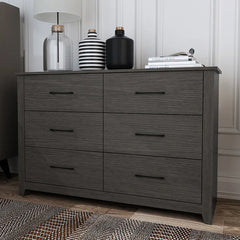 Dark Gray Oak Walter 6 Drawer 46.5'' W Double Dresser Clean Lined Frame