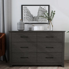 Dark Gray Oak Walter 6 Drawer 46.5'' W Double Dresser Clean Lined Frame