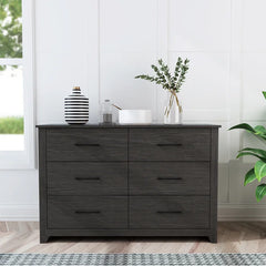 Dark Gray Oak Walter 6 Drawer 46.5'' W Double Dresser Clean Lined Frame
