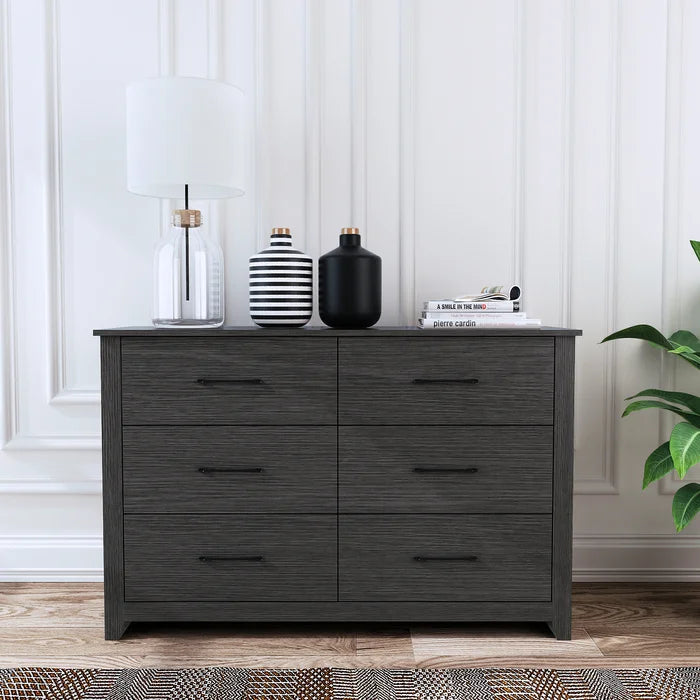 Dark Gray Oak Walter 6 Drawer 46.5'' W Double Dresser Clean Lined Frame