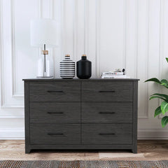Dark Gray Oak Walter 6 Drawer 46.5'' W Double Dresser Clean Lined Frame