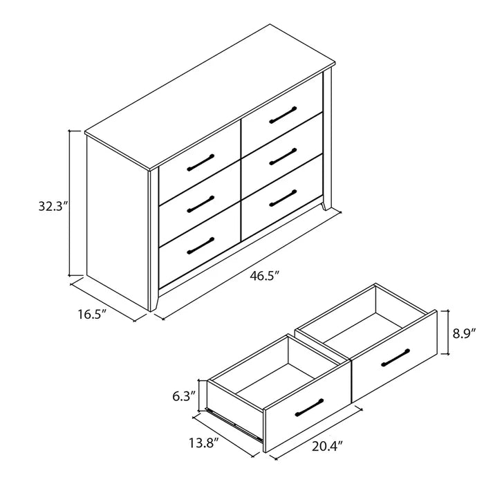 Dark Gray Oak Walter 6 Drawer 46.5'' W Double Dresser Clean Lined Frame