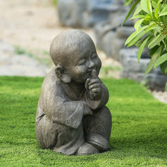 Weathered Brown Quiet Little Buddha Monk Garden Statue