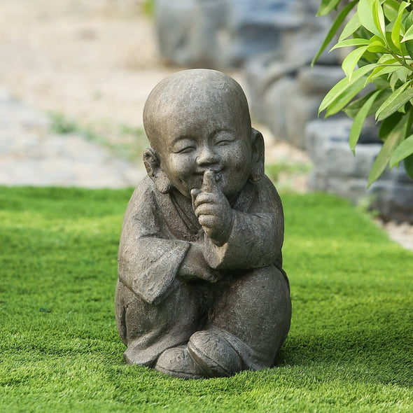 Weathered Brown Quiet Little Buddha Monk Garden Statue