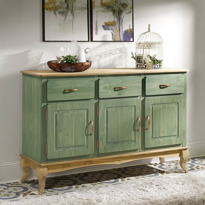Green 57.48'' Wide 3 Drawer Pine Solid Wood Sideboard Great for your Living Room, Bedroom, Entryway Perfect for Organize
