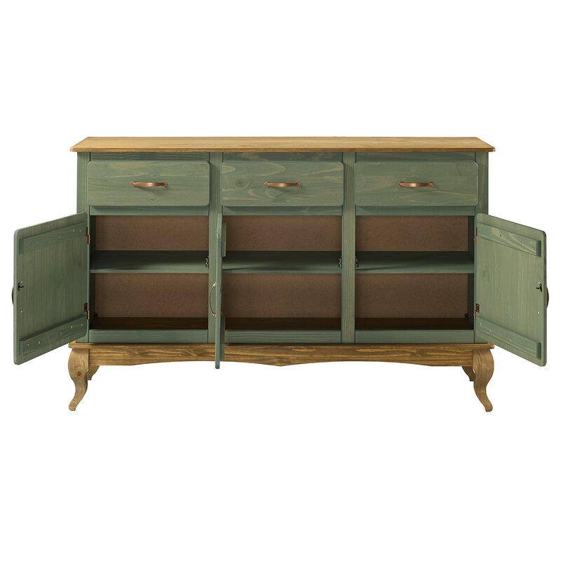 Green 57.48'' Wide 3 Drawer Pine Solid Wood Sideboard Great for your Living Room, Bedroom, Entryway Perfect for Organize