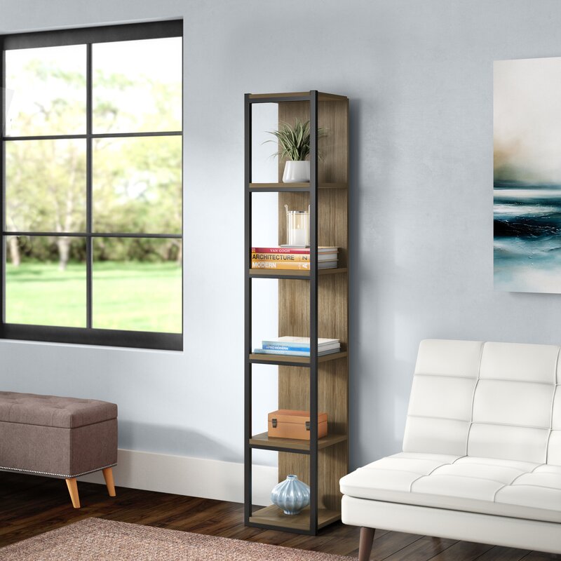 1 Oak/Black Wesner 71'' H x 13.26'' W Metal Cube Bookcase