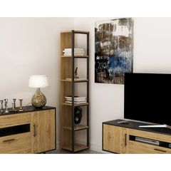 1 Oak/Black Wesner 71'' H x 13.26'' W Metal Cube Bookcase