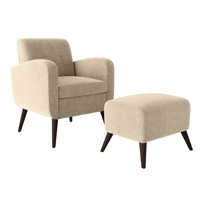 Barley Tan 28'' Wide Tufted Armchair and Ottoman Create A Cozy Reading Nook in your Bedroom or Office with this 2-Piece Armchair and Ottoman Set