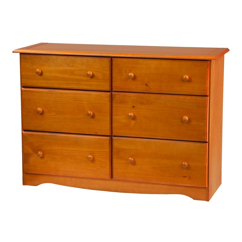 Honey Pine 6 Drawer 48'' W Solid Wood Double Dresser Offers A Lot of Storage Capacity Perfect for Organize