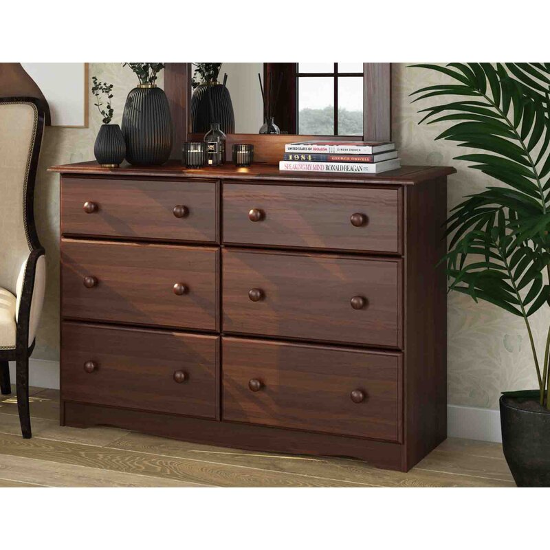 Mocha 6 Drawer 48'' W Solid Wood this Double Dresser Offers A Lot of Storage Capacity Perfect for Organize