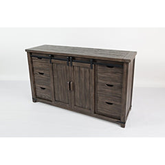 Barnwood Brown 60'' Wide 6 Drawer Pine Solid Wood Credenza Add A Coastal Farmhouse Look To your Living Room Or Dining Room Two Cabinet Doors Sliding