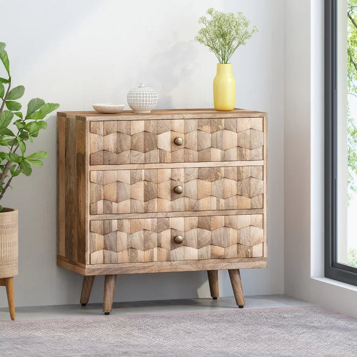 Westphal 30.5'' Tall 3 - Drawer Accent Chest 3D Tile Weave Design Sturdy Wood Frame