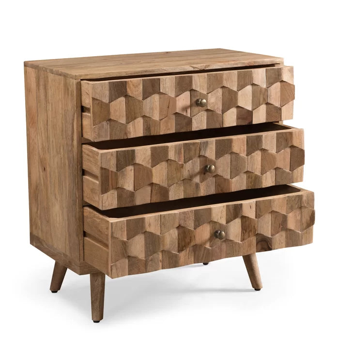 Westphal 30.5'' Tall 3 - Drawer Accent Chest 3D Tile Weave Design Sturdy Wood Frame