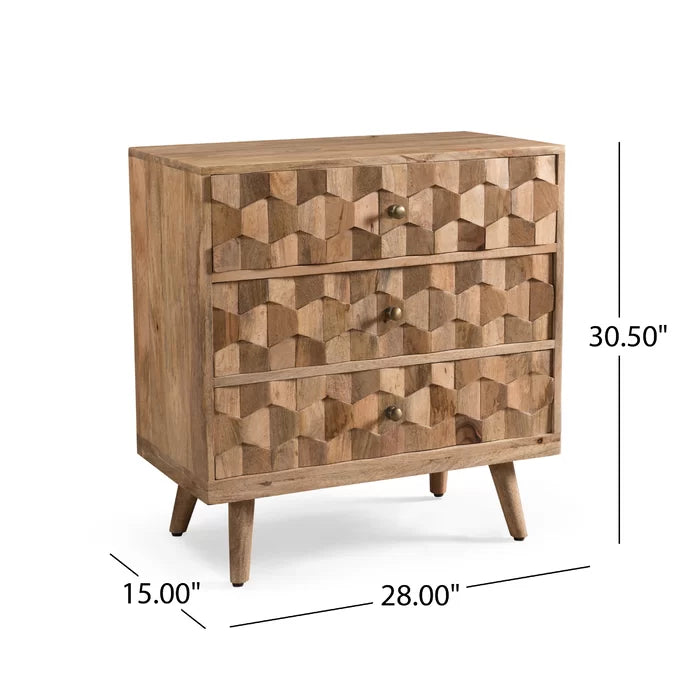 Westphal 30.5'' Tall 3 - Drawer Accent Chest 3D Tile Weave Design Sturdy Wood Frame