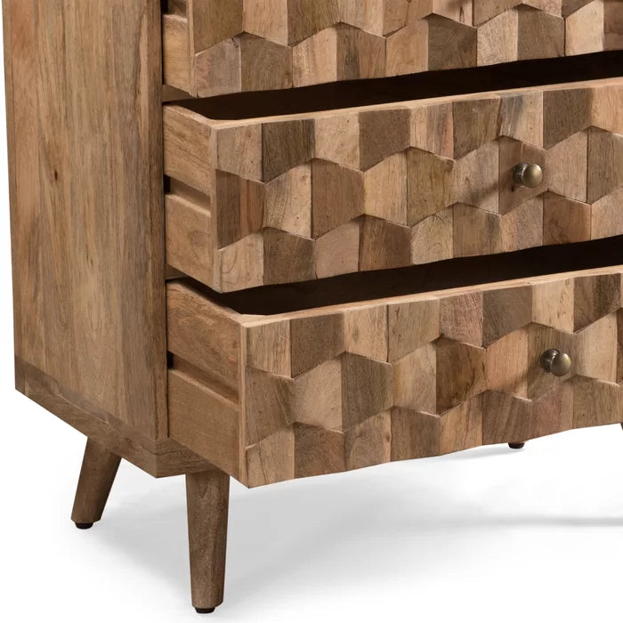Westphal 30.5'' Tall 3 - Drawer Accent Chest 3D Tile Weave Design Sturdy Wood Frame