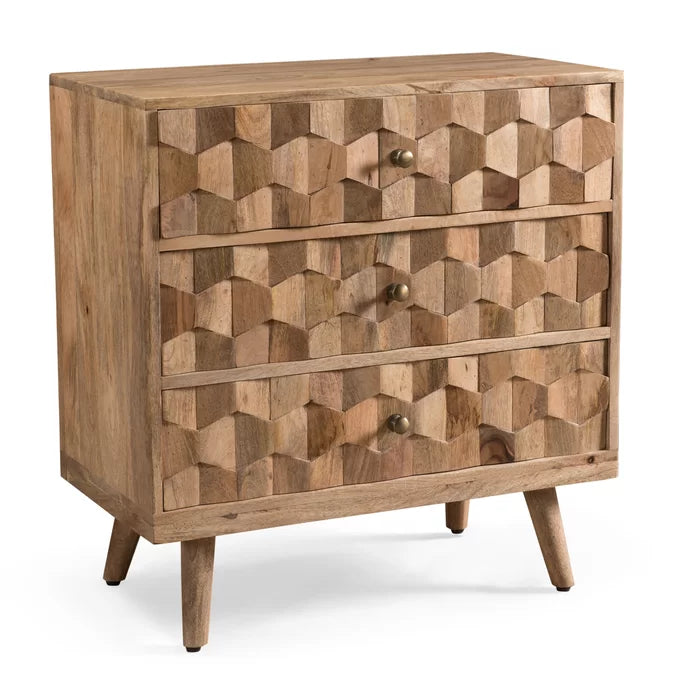 Westphal 30.5'' Tall 3 - Drawer Accent Chest 3D Tile Weave Design Sturdy Wood Frame