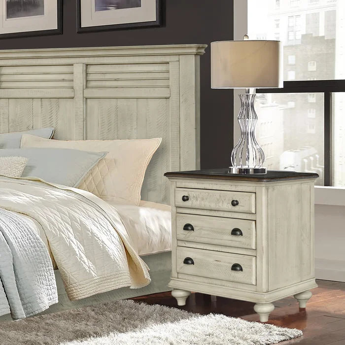 Wilfred 28'' Tall 3 - Drawer Solid Wood Nightstand in Beige/Brown