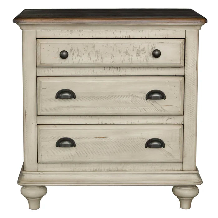 Wilfred 28'' Tall 3 - Drawer Solid Wood Nightstand in Beige/Brown