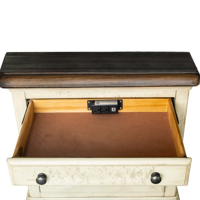 Wilfred 28'' Tall 3 - Drawer Solid Wood Nightstand in Beige/Brown
