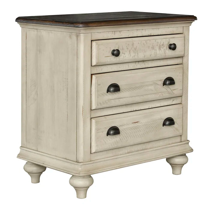 Wilfred 28'' Tall 3 - Drawer Solid Wood Nightstand in Beige/Brown