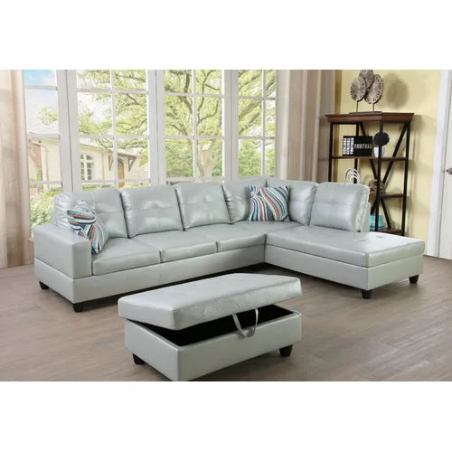 Wilhelmine 103.5" Wide Faux Leather Sofa & Chaise with Ottoman Design