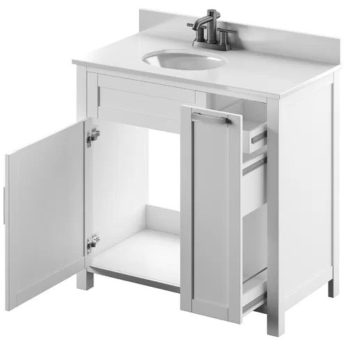Willhite 37" Single Bathroom Vanity Set Paneled Front and Brushed Stainless Steel