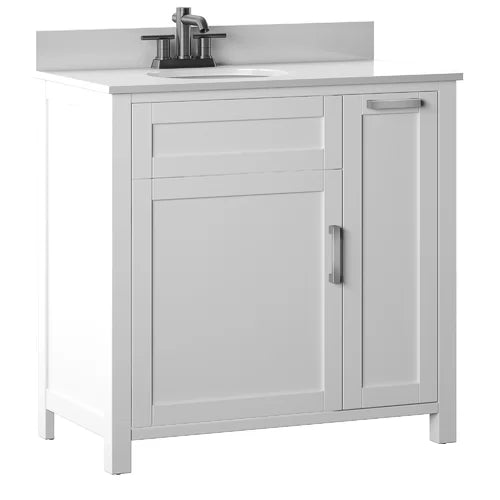 Willhite 37" Single Bathroom Vanity Set Paneled Front and Brushed Stainless Steel