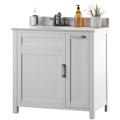 Willhite 37" Single Bathroom Vanity Set Paneled Front and Brushed Stainless Steel