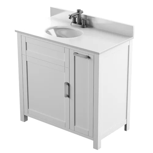 Willhite 37" Single Bathroom Vanity Set Paneled Front and Brushed Stainless Steel